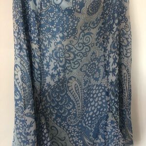 Blue patterned size 10 ladies 100% silk skirt with polyester lining.